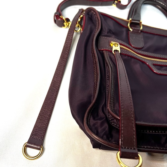 MZ Wallace Burgundy Nylon Leather Trim Satchel Crossbody Bag Lightweight Tote - Picture 4 of 14